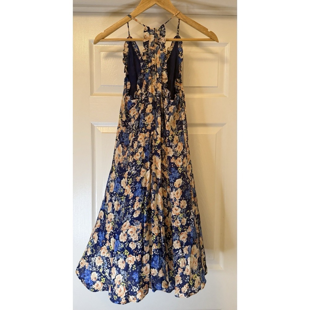 Rebecca Taylor Dress Womens 0 Blue Floral Silk Halter Ruffle Racerback Mini - Picture 5 of 9